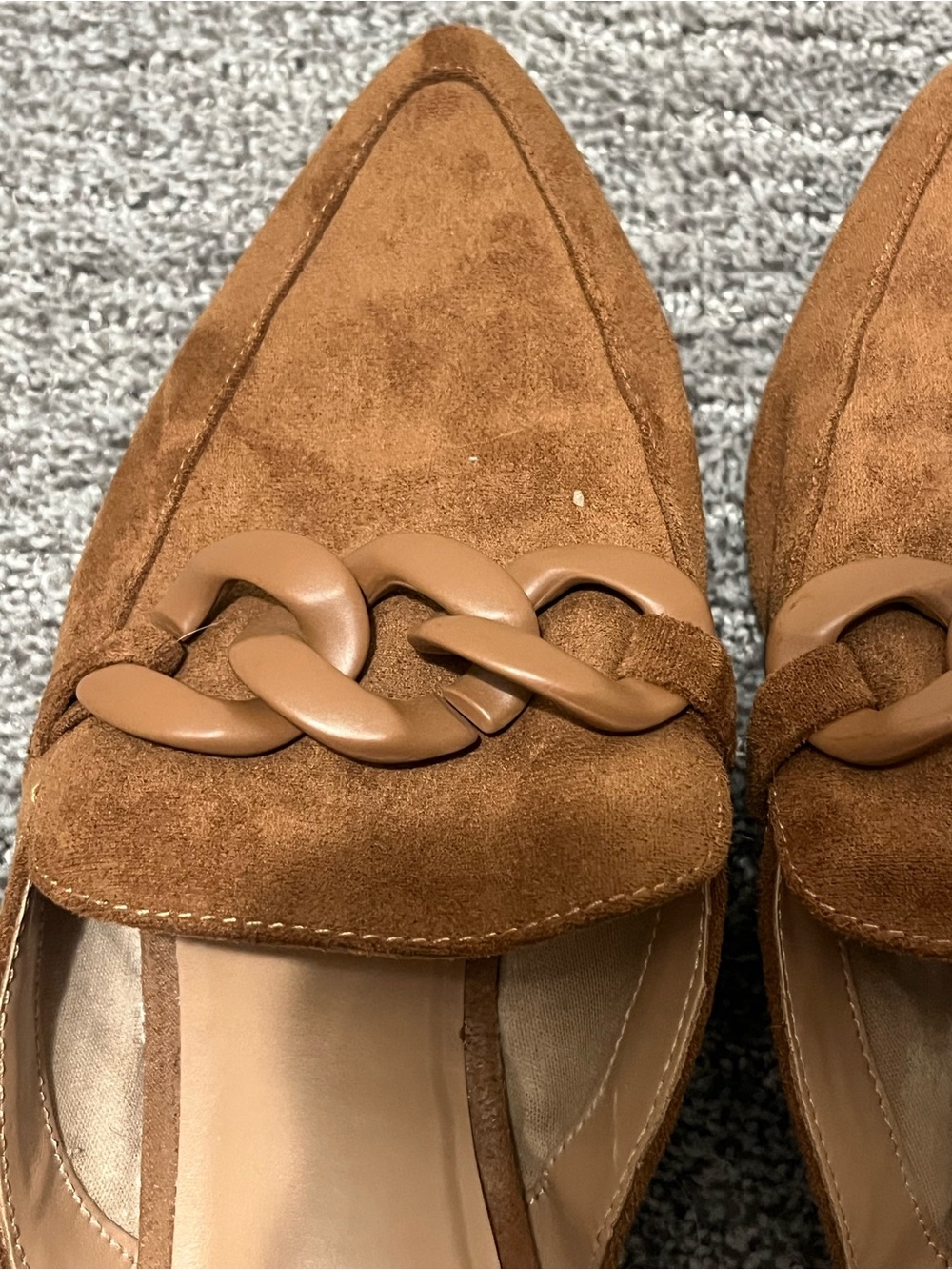 a new day Pointed Toe Suede Loafers with Chain Detail - Brown